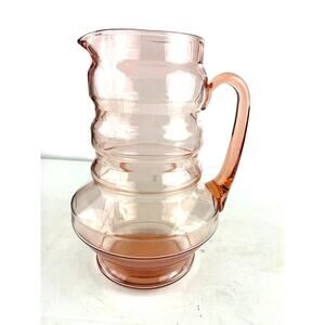 VTG Rose Pink Depression Glass Pitcher 1920's 9.5" Tall Art Deco
